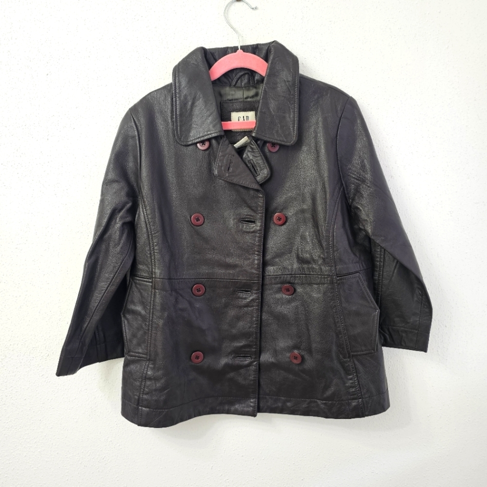 Vintage '90s GAP Kids Dark Brown Leather Pea Coat NWOT